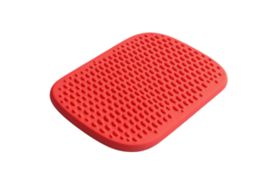 Red silicone dish drying mat with perforated surface. Ideal for kitchen use, provides efficient drying and drainage for dishes and utensils. png
