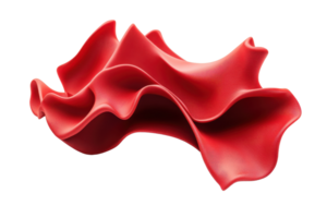 Abstract red cloth sculpture with flowing, dynamic curves and intricate folds, isolated on a transparent background. png