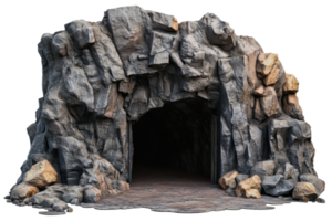 A high-resolution image of a rocky cave entrance with detailed textures of stones and shadows, perfect for natural and adventure themes. png