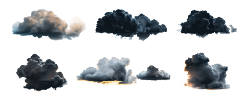 Collection of dark, dramatic clouds isolated on a transparent background. perfect for weather-related designs and atmosphere enhancement. png