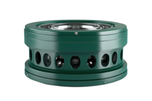 High-resolution panoramic camera with multiple lenses for 360-degree photography, encased in a robust green cylindrical design. png
