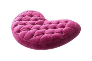 Heart-shaped pink plush cushion with tufted design, perfect for home decor, adding comfort and a touch of elegance to any setting. png