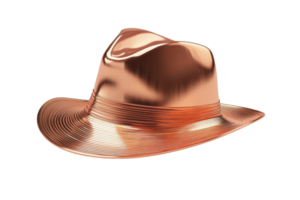 Stylish copper-colored fedora hat with a metallic finish, perfect for fashion statements and unique accessory collections. png