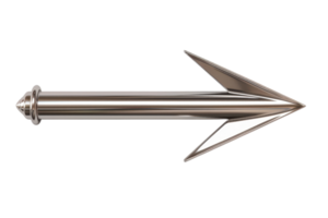 Metallic 3D arrow with a pointed tip, rendered in high quality, representing direction, precision, and focus. png