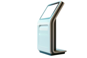 Modern touchscreen kiosk with sleek design for interactive use. Ideal for information display, self-service, and customer engagement. png