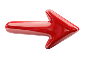 Shiny red arrow pointing right, isolated on transparent background. Ideal for directions, navigation, or design purposes in digital and print projects. png