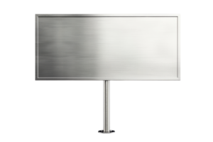 Metal signpost with blank surface against a transparent background. ideal for customizable messages or advertisements. png