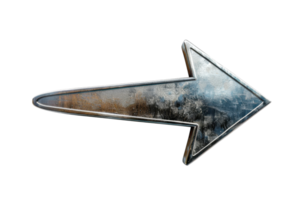 Rustic metallic arrow sign pointing right, isolated on transparent background. Perfect for navigation or direction concepts. png