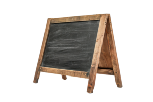 Wooden A-frame chalkboard sign for cafes, restaurants, or events. Ideal for displaying daily specials or messages on both sides. png