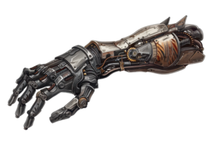 Detailed image of a futuristic robotic arm with intricate mechanical design, showcasing advanced technology and engineering. png