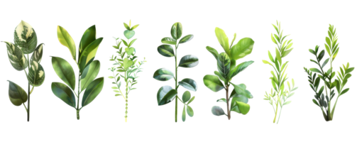 Collection of various green leaves isolated on transparent background. ideal for design projects, botanical themes, or nature-related content. png