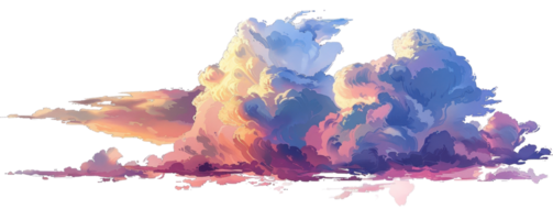Digital illustration of a vibrant cloudscape with colorful clouds during sunset, depicting a tranquil and serene sky. png