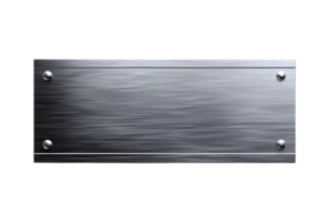 Metal plate isolated, brushed steel texture with screws. Perfect for industrial design, signage, and background purposes. png