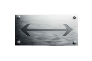 Rustic metal sign with a double-ended arrow pointing in both directions, ideal for navigation and industrial-themed designs. png