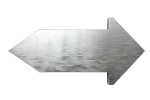 Silver metallic arrow pointing right, isolated on a transparent background, ideal for navigation or direction indicators in design projects. png