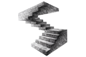 Surreal concrete staircase against a transparent background. forming an impossible structure with ascending and descending steps. png