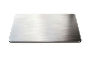 Sleek rectangular brushed metal surface with a minimalist design, perfect for tech, hardware, and industrial applications. png