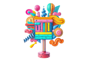 Vibrant 3D abstract sculpture in colorful geometric shapes, perfect for modern art projects and creative design concepts. png