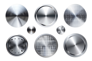 Set of various metal texture buttons isolated on transparent background. perfect for industrial and digital designs. png