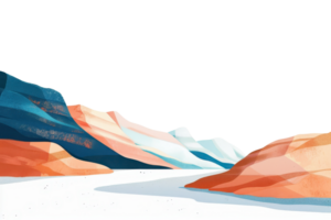 Vibrant abstract landscape illustration with colorful mountains and a clear sky, depicting a serene and imaginative natural scenery. png