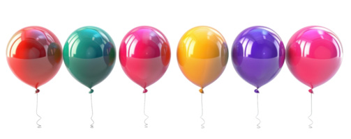 levendig verzameling van kleurrijk ballonnen in divers tinten bekleed omhoog in een rij, perfect voor partij en viering thema's. png