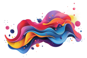 Vibrant abstract wave of colorful fluid shapes and splashes against transparent background. perfect for creative design projects and artistic concepts. png