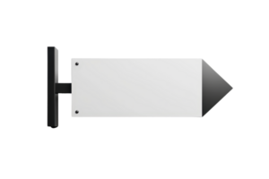 Blank arrow direction sign mounted on wall with a black frame, ready for customization or information display. png