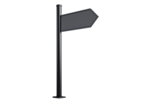 Black directional road sign isolated on transparent background. symbolizing navigation and guidance for directions. png