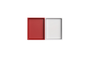 Minimalist red and white rectangular container set against a transparent background. Ideal for kitchen, storage, or organizational purposes. png