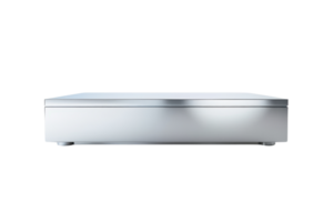 Metallic rectangular device on transparent background. Ideal for electronics, technology, and hardware themes in professional presentations or ads. png