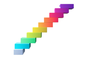 Colorful 3D staircase gradient with vibrant hues transitioning smoothly from blue to purple, ideal for modern design and digital creativity. png