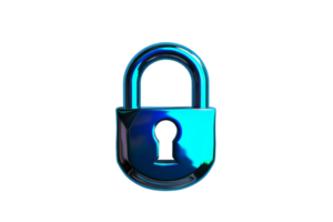Shiny blue padlock symbolizing security and protection on a transparent background, perfect for digital and online security themes. png