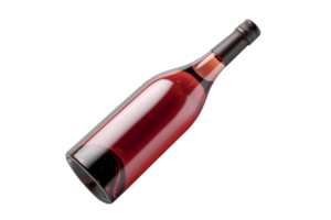 High-quality image of a red wine bottle lying on its side. Perfect for showcasing wine product, packaging, or beverage branding concepts. png
