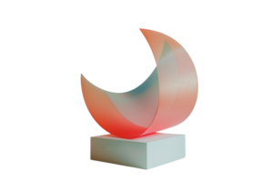 Abstract sculpture with red and blue hues on a white base, featuring curved shapes and modern design. png