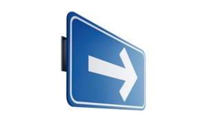 Isolated blue arrow sign pointing right on a transparent background. used for directions, navigation, or indicating a one way route. png