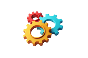 Colorful interconnected gears, representing teamwork and mechanical engineering concepts. Perfect for technological and industrial themes. png