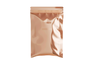 Shiny reusable ziplock bag with a metallic rose gold finish, ideal for storage and preserving freshness of products or items. png