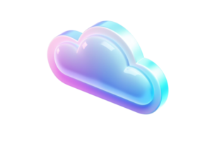 Glossy 3D cloud icon with a vibrant gradient color effect on a transparent background, representing digital cloud technology. png