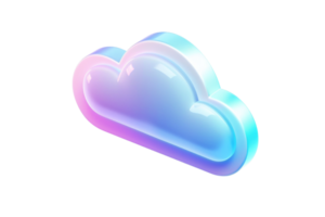 Glossy 3D cloud icon with a vibrant gradient color effect on a transparent background, representing digital cloud technology. png