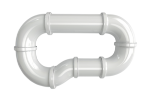 White PVC pipe in a curved configuration isolated on a transparent background. Useful for plumbing or construction projects, water supply, or drainage. png