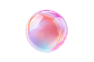 Glowing transparent soap bubble with colorful rainbow reflections on a black background, displaying a mix of soft pastel hues. png
