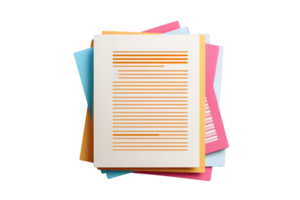 Stack of colorful documents on transparent background. highlighting organization and paperwork. Ideal for business, office, and administration themes. png