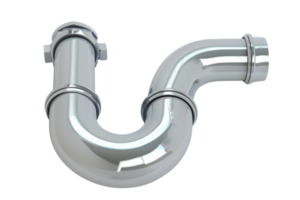 High-quality chrome U-bend pipe for plumbing, isolated on transparent background. Ideal for home improvement and plumbing projects. png