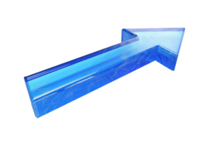 Blue transparent 3D arrow pointing upwards on a transparent background. ideal for illustrating progress, direction, or growth concepts. png