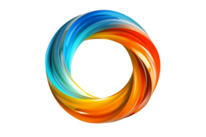 Vibrant, colorful abstract circular design with bright blue, orange, and yellow swirls creating a dynamic, energetic visual effect. png