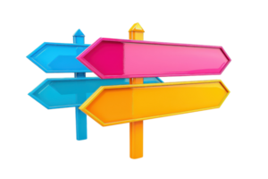 Colorful arrow signs pointing in different directions, isolated on transparent background. Perfect for direction and navigation themes. png