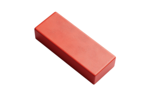 Red rectangular brick-shaped eraser on a transparent background. Perfect for office, school, and art supplies. png