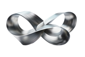 Metallic Mobius strip sculpture with intertwined loops representing infinity and elegance in modern abstract art. High-resolution image for design. png