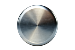 High-resolution image of a metallic button or knob with a brushed metal finish, ideal for industrial, mechanical, and electronic design purposes. png
