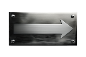 Metallic directional arrow sign isolated on transparent background. indicating right direction, suitable for navigation and signage purposes. png